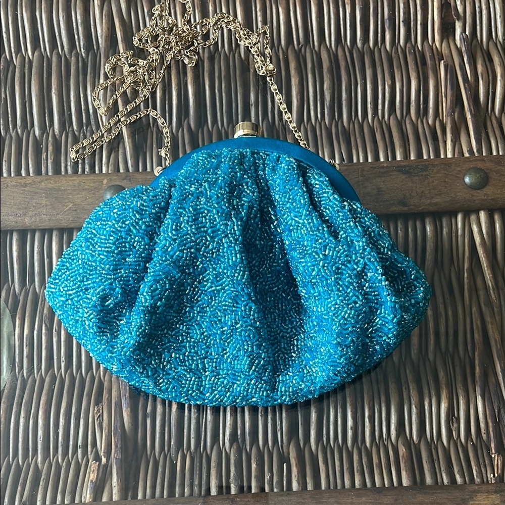Moyna Blue and Gold Clutch with Sparkling Design